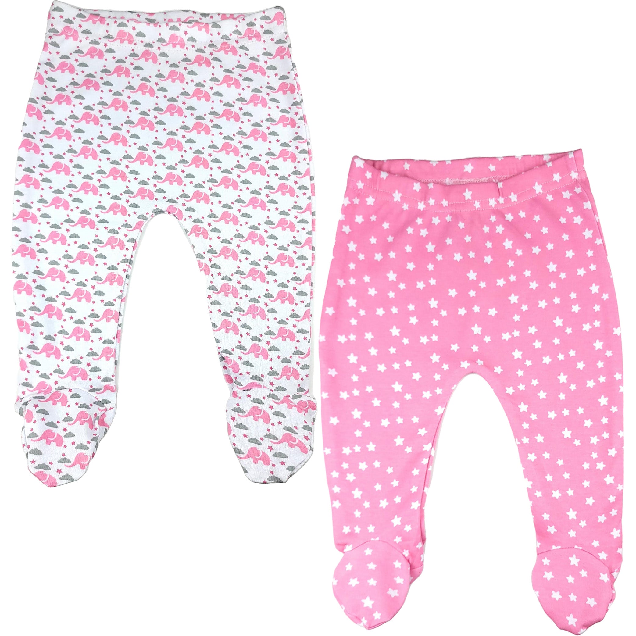 123 Bear 100% Cotton Baby Pants with Footies 100% Cotton Unisex Boys Girls - 2 Pack