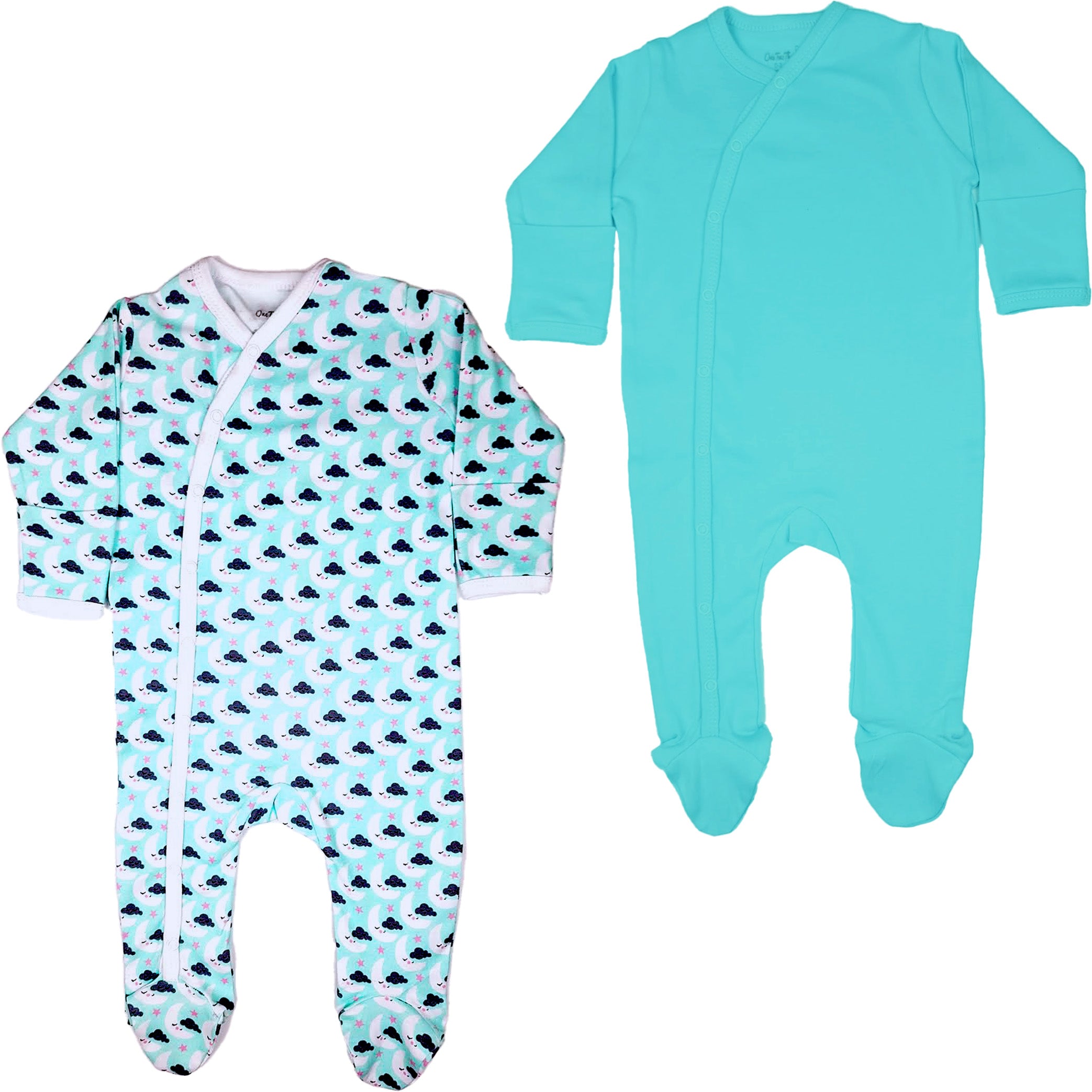 123 Bear 2 Pack Footed Sleep-N-Play PJs Rompers Jumpsuit100% Cotton with Mitten Cuffs Unisex Boys Girls