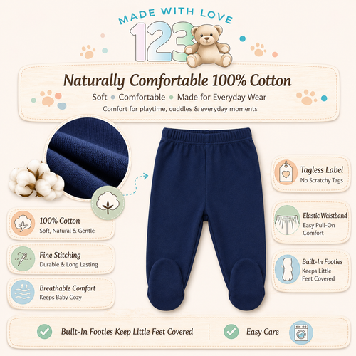 100% Cotton Baby Pants with Footies