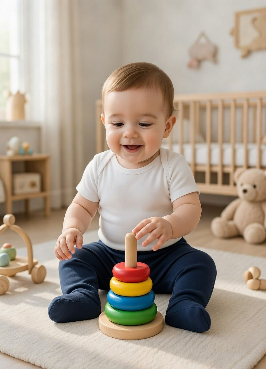 123 Bear Ultra-Soft Cotton Spandex Baby Pants with Feet- 4 Pack