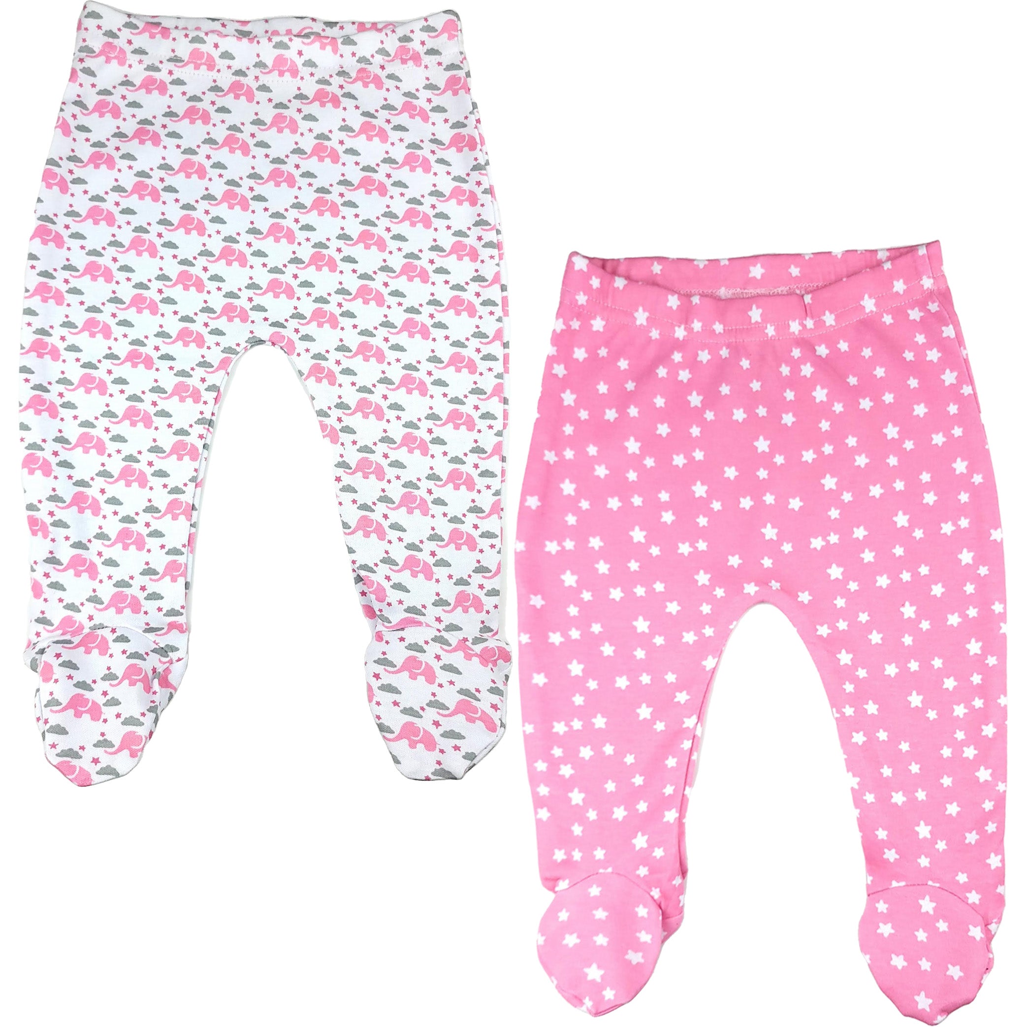 123 Bear 100% Cotton Baby Pants with Footies 100% Cotton Unisex Boys Girls - 2 Pack