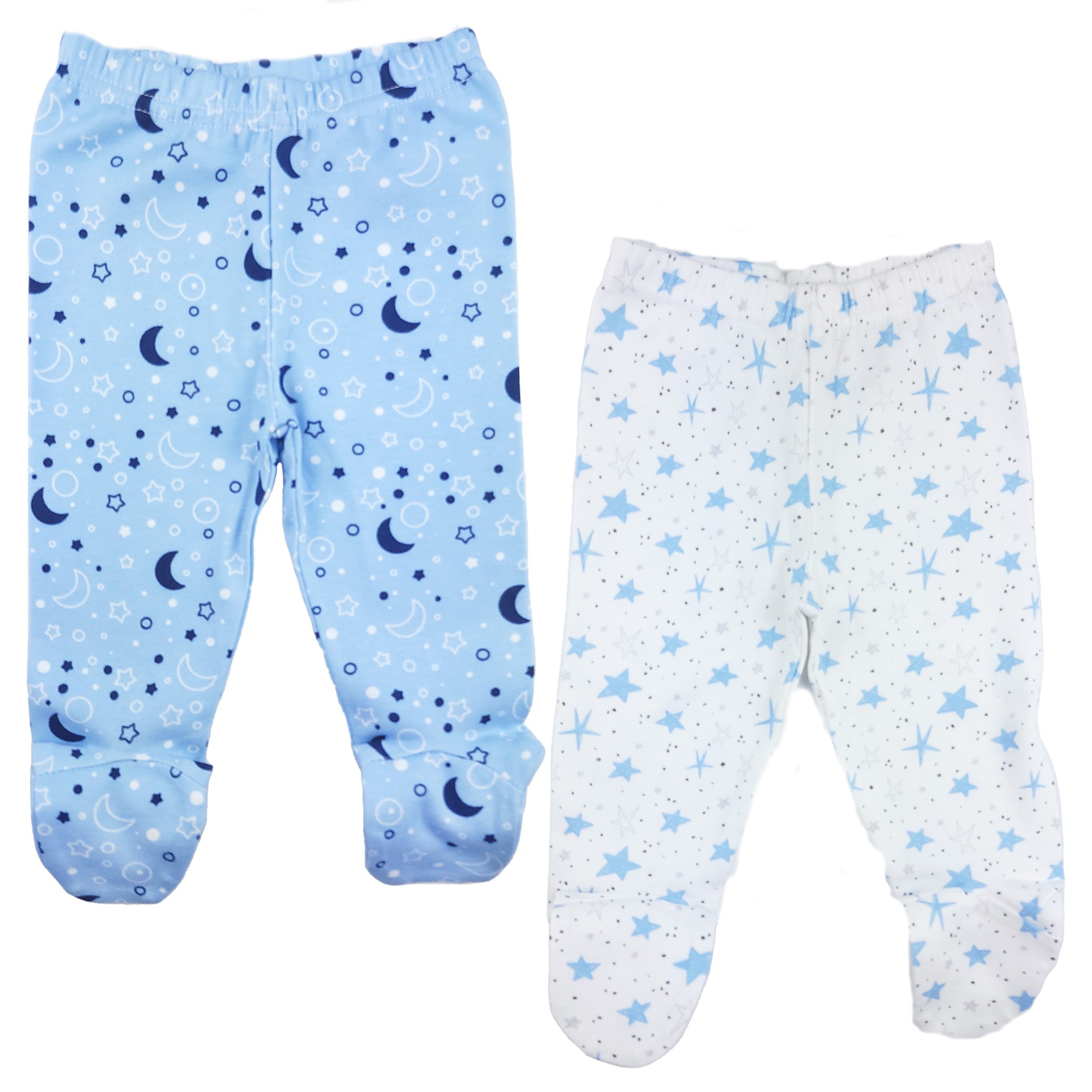 123 Bear 100% Cotton Baby Pants with Footies 100% Cotton Unisex Boys Girls - 2 Pack