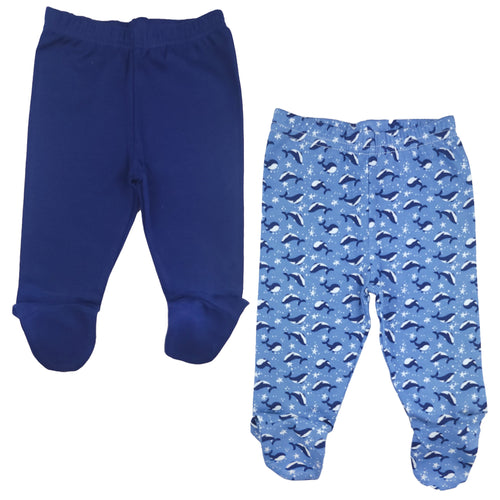 123 Bear 100% Cotton Baby Pants with Footies - 2 Pack(Boys)
