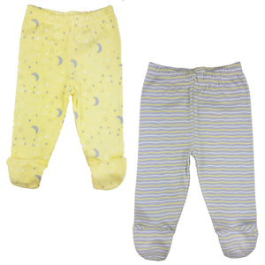 123 Bear 100% Cotton Baby Pants with Footies 100% Cotton Unisex Boys Girls - 2 Pack