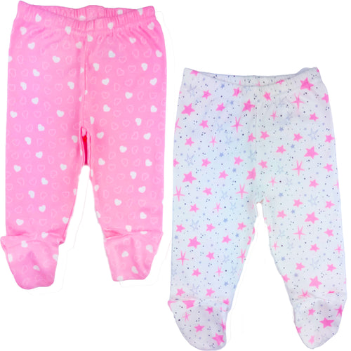 123 Bear 100% Cotton Baby Pants with Footies - 2 Pack(Girls)