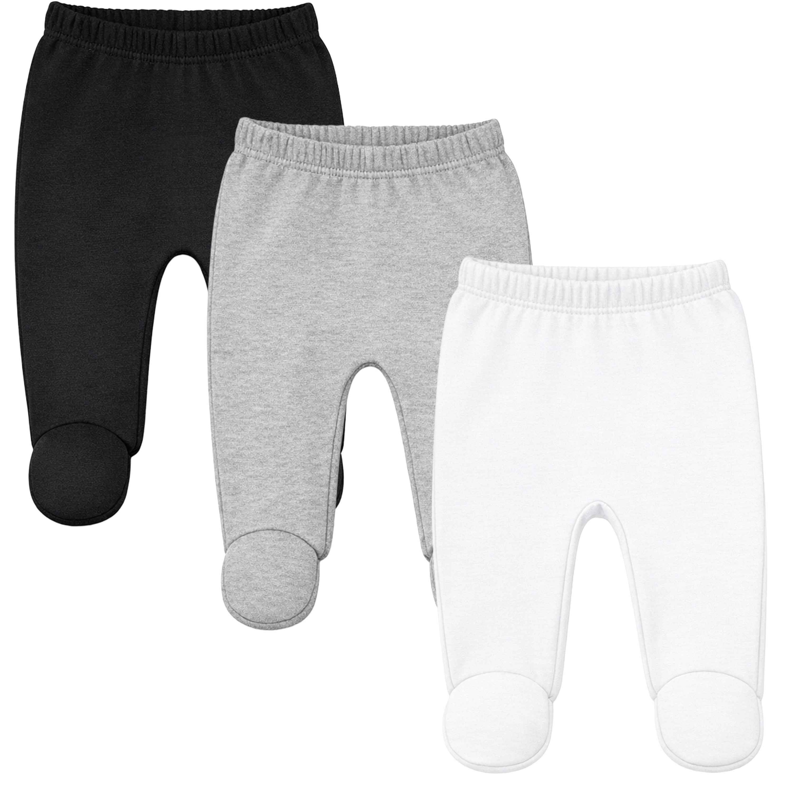 123 Bear Cotton Spandex Baby Pants with feet- 3 Pack(Unisex)
