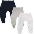 123 Bear Cotton Spandex Baby Pants with feet- 3 Pack