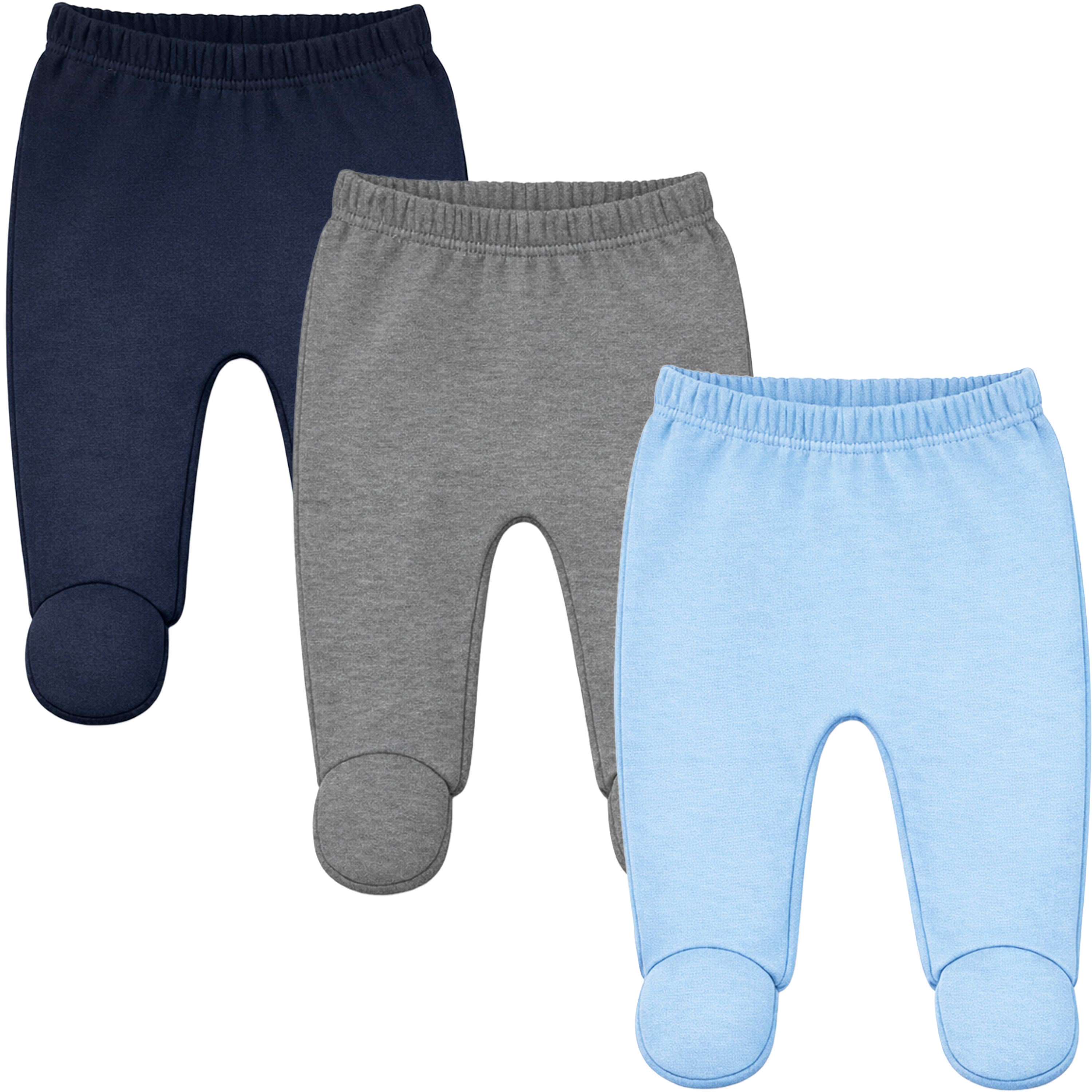 123 Bear Cotton Spandex Baby Pants with feet- 3 Pack(Boys)