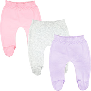 123 Bear Cotton Spandex Baby Pants with feet / Baby leggings with footies 3 Pack
