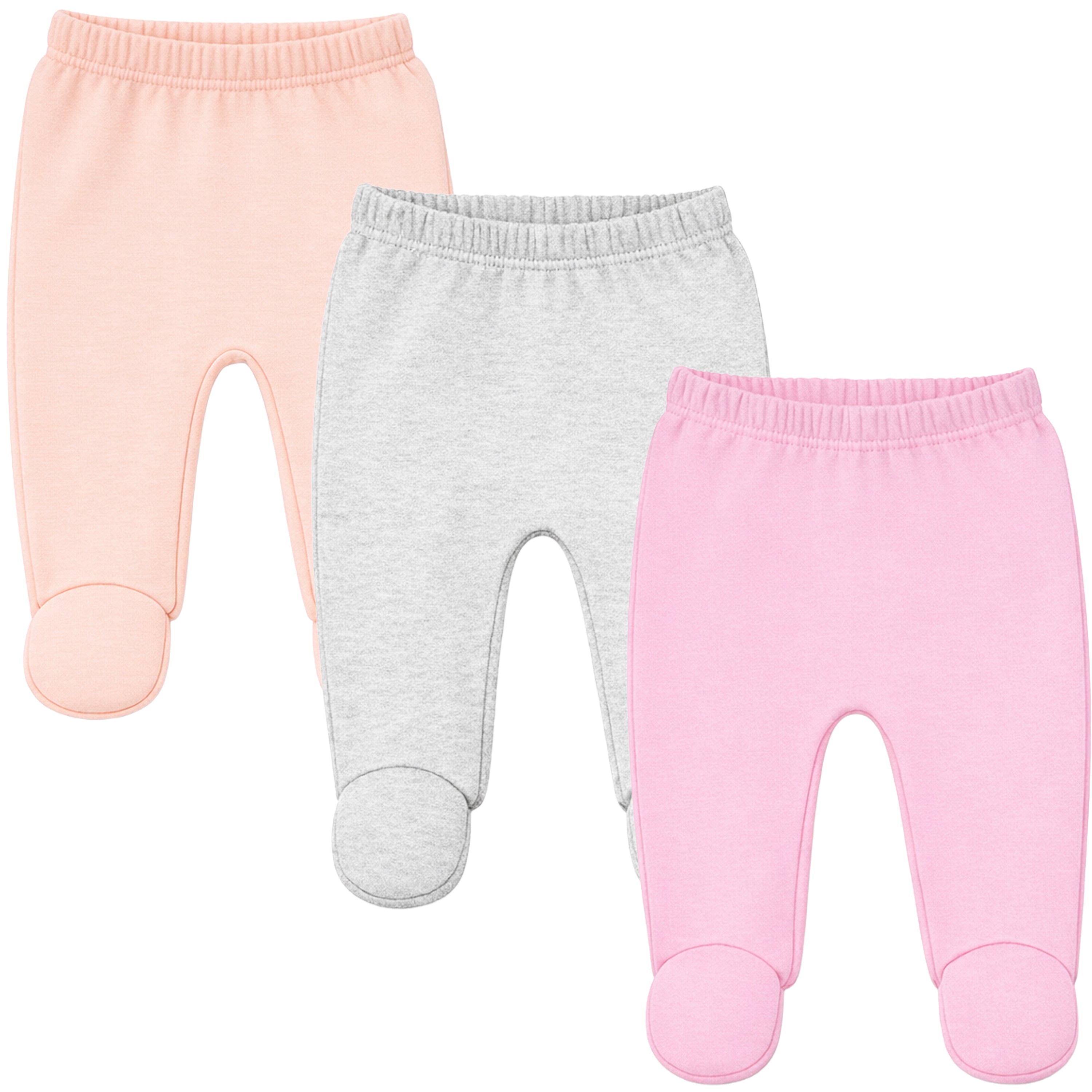 123 Bear Cotton Spandex Baby Pants with feet- 3 Pack(Girls)