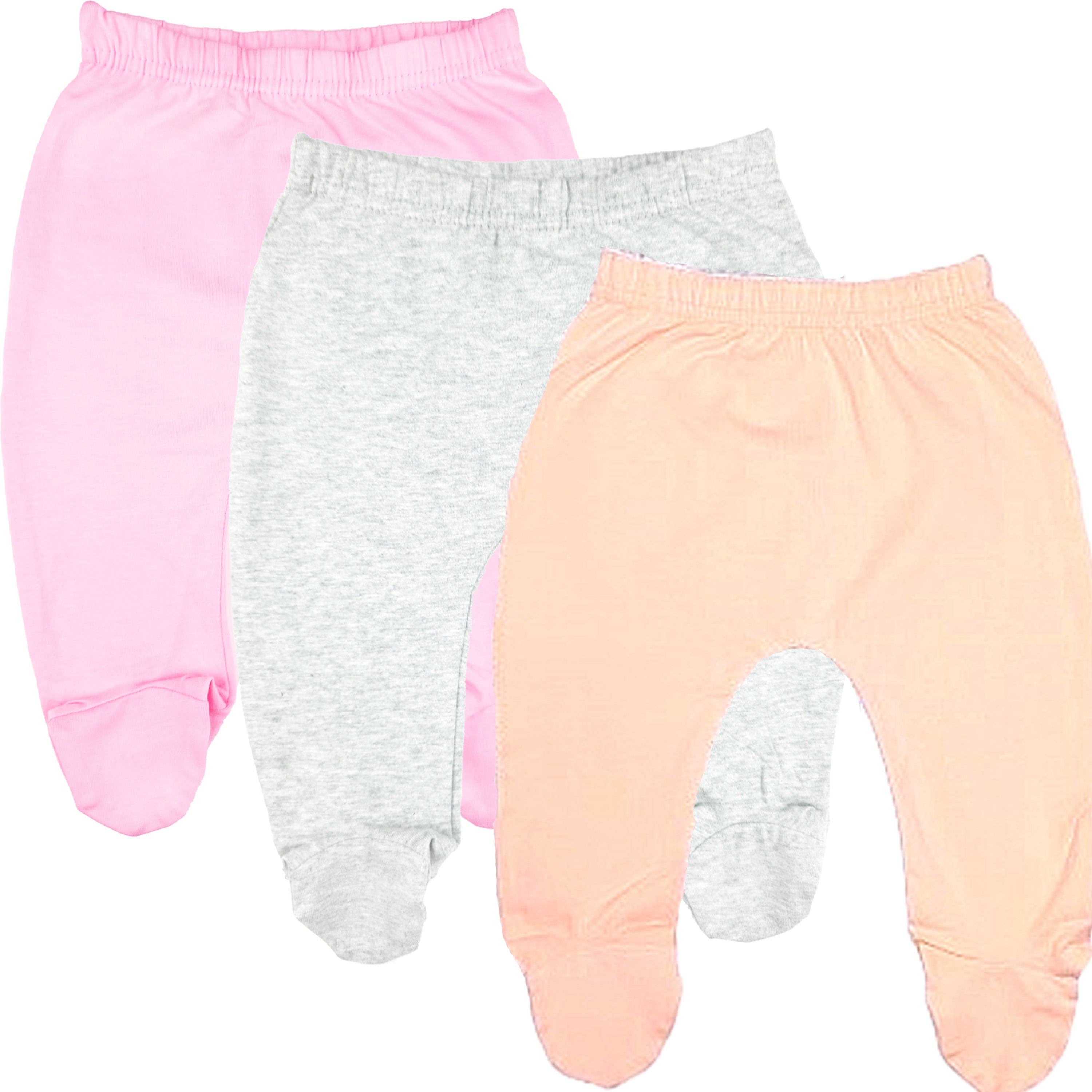123 Bear Cotton Spandex Baby Pants with feet- 3 Pack