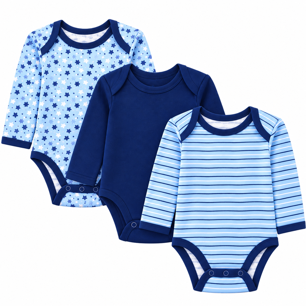Cotton Spandex Baby Bodysuits-Long Sleeve Multipack