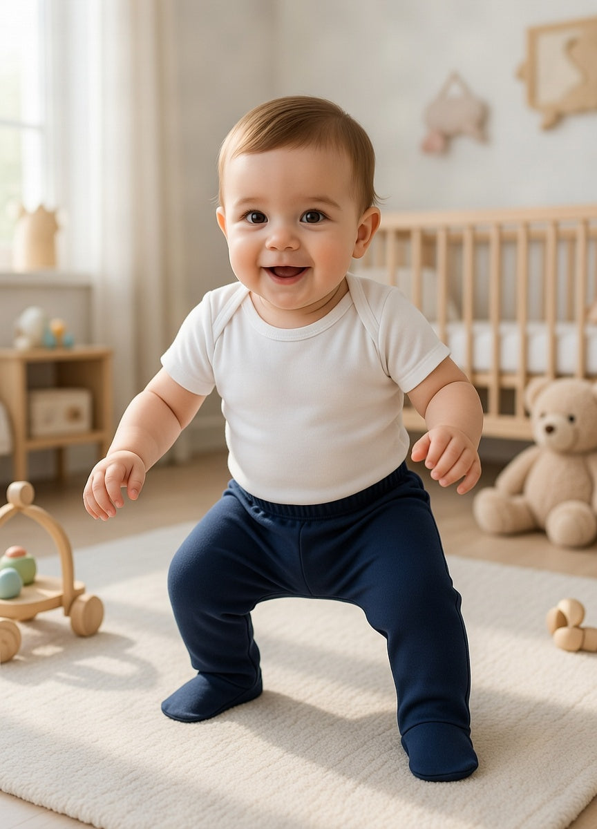 123 Bear Ultra-Soft Cotton Spandex Baby Pants with Feet- 4 Pack