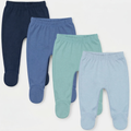 123 Bear Ultra-Soft Cotton Spandex Baby Pants with Feet- 4 Pack(Boys)