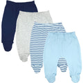 123 Bear Ultra-Soft Cotton Spandex Baby Pants with Feet- 4 Pack(Boys)