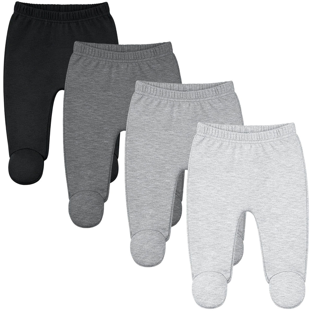 123 Bear Ultra-Soft Cotton Spandex Baby Pants with Feet- 4 Pack(Unisex)
