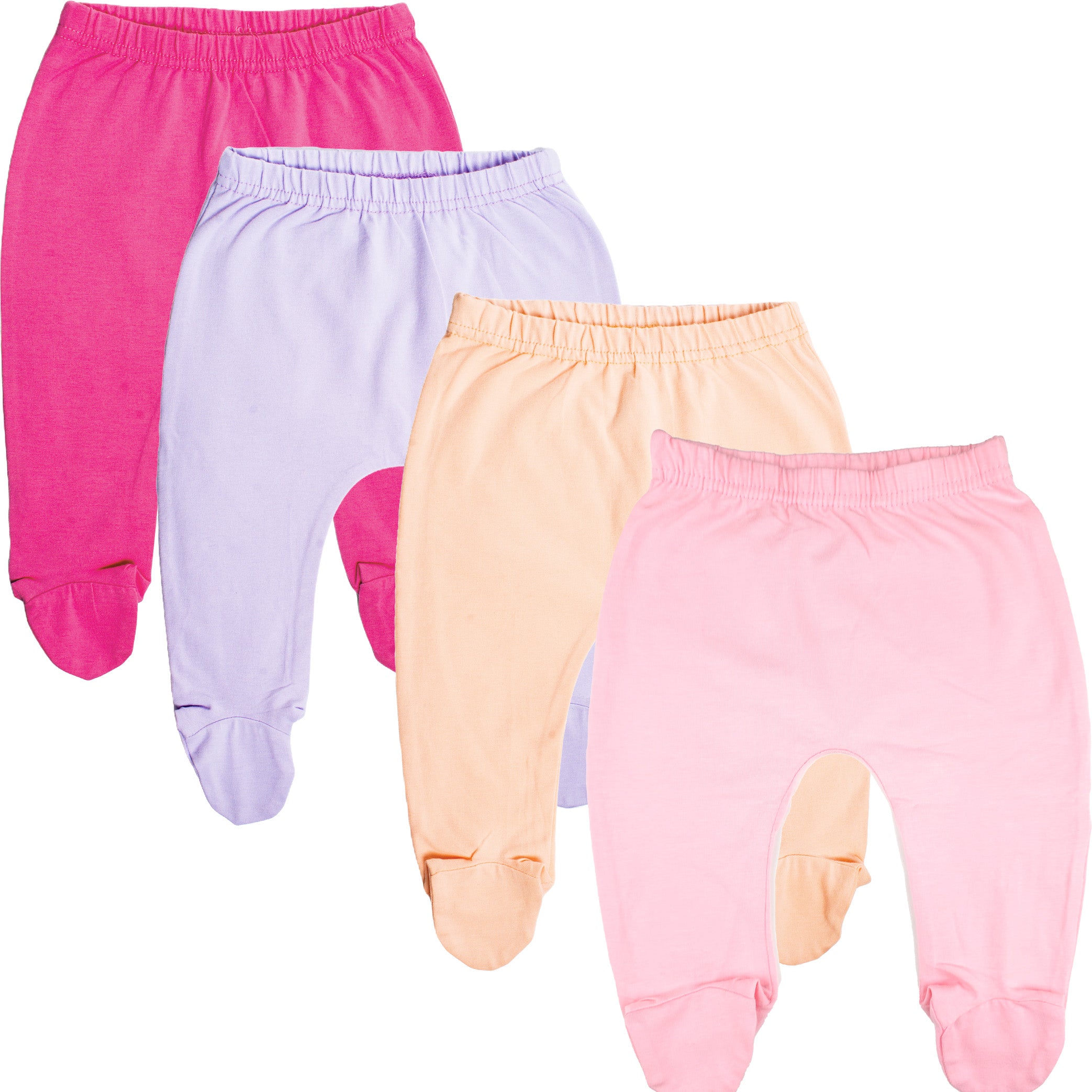 123 Bear Ultra-Soft Cotton Spandex Baby Pants with Feet- 4 Pack