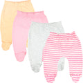 123 Bear Ultra-Soft Cotton Spandex Baby Pants with Feet- 4 Pack(Girls)