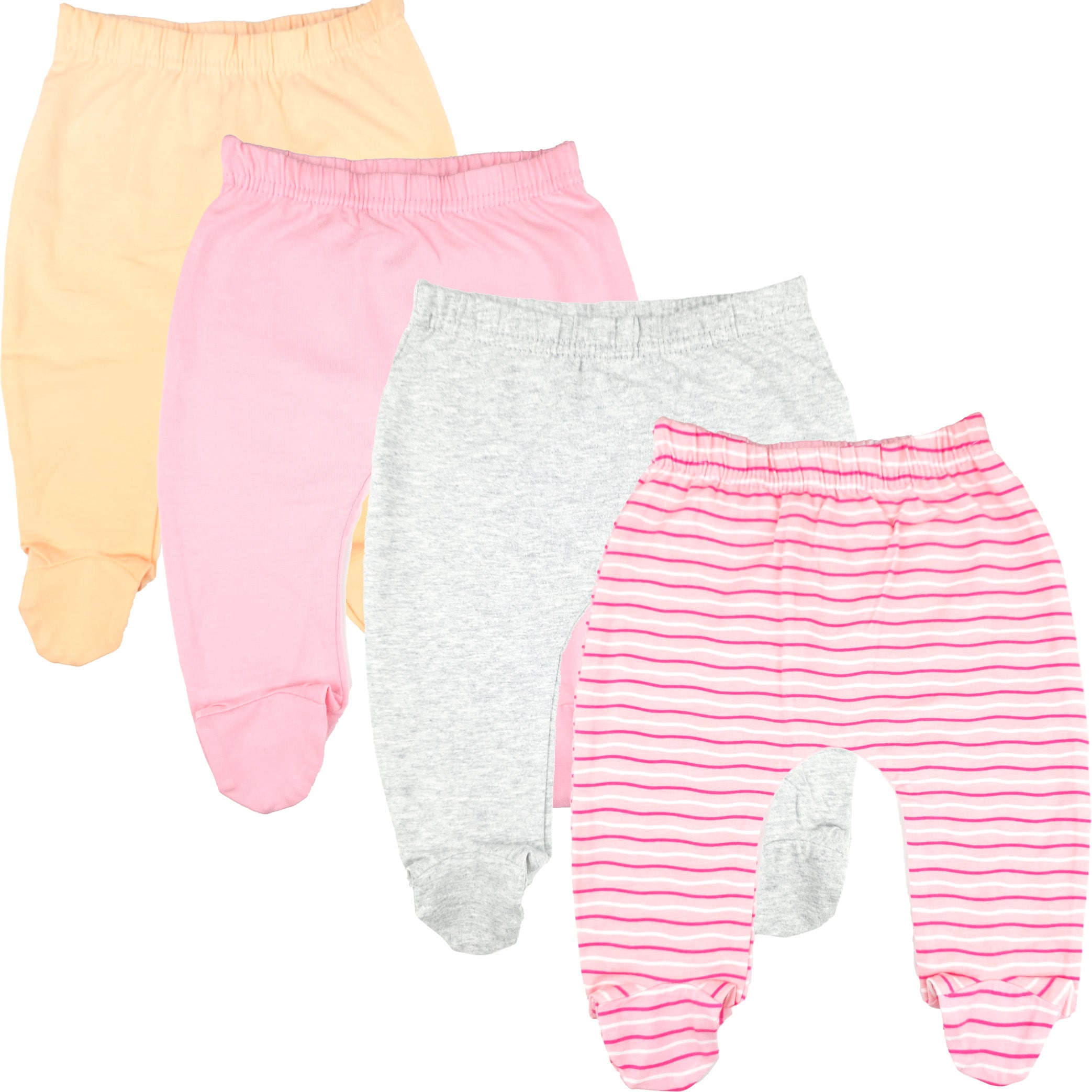 123 Bear Ultra-Soft Cotton Spandex Baby Pants with Feet- 4 Pack