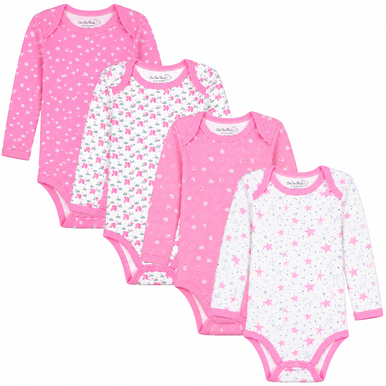 123 Bear Baby 100% Combed Cotton Bodysuits-Girls