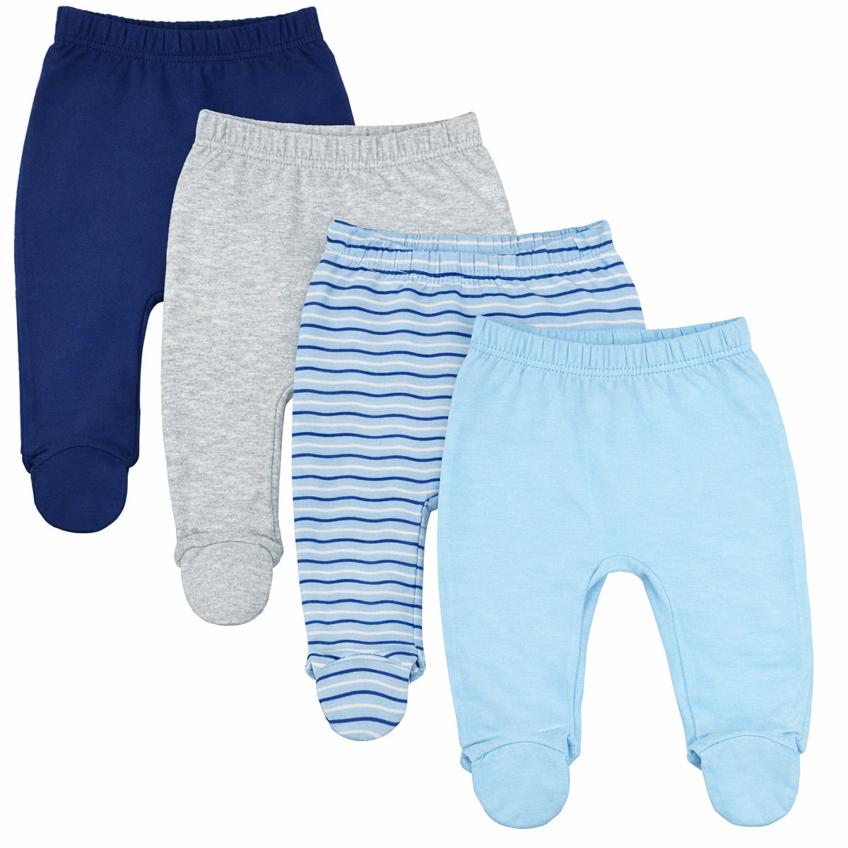 123 Bear Ultra-Soft Cotton Spandex Baby Pants with Feet- 4 Pack(Boys)