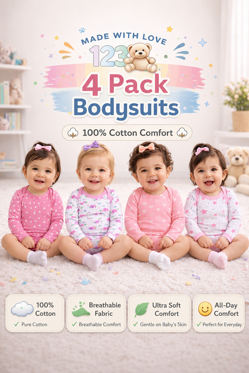 123 Bear Baby 100% Combed Cotton Bodysuits-Girls