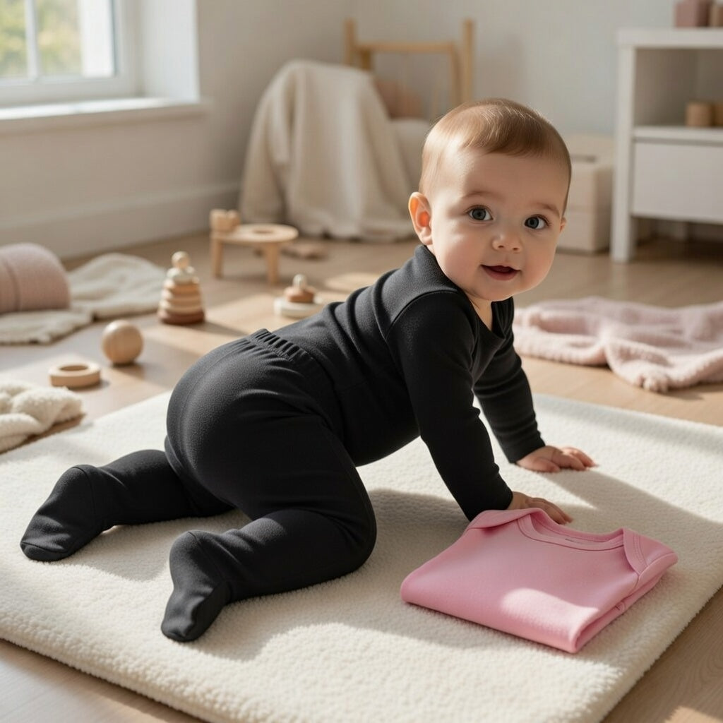 123 Bear Ultra-Soft Cotton Spandex Baby Pants with Feet- 4 Pack