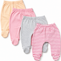 123 Bear Ultra-Soft Cotton Spandex Baby Pants with Feet- 4 Pack(Girls)