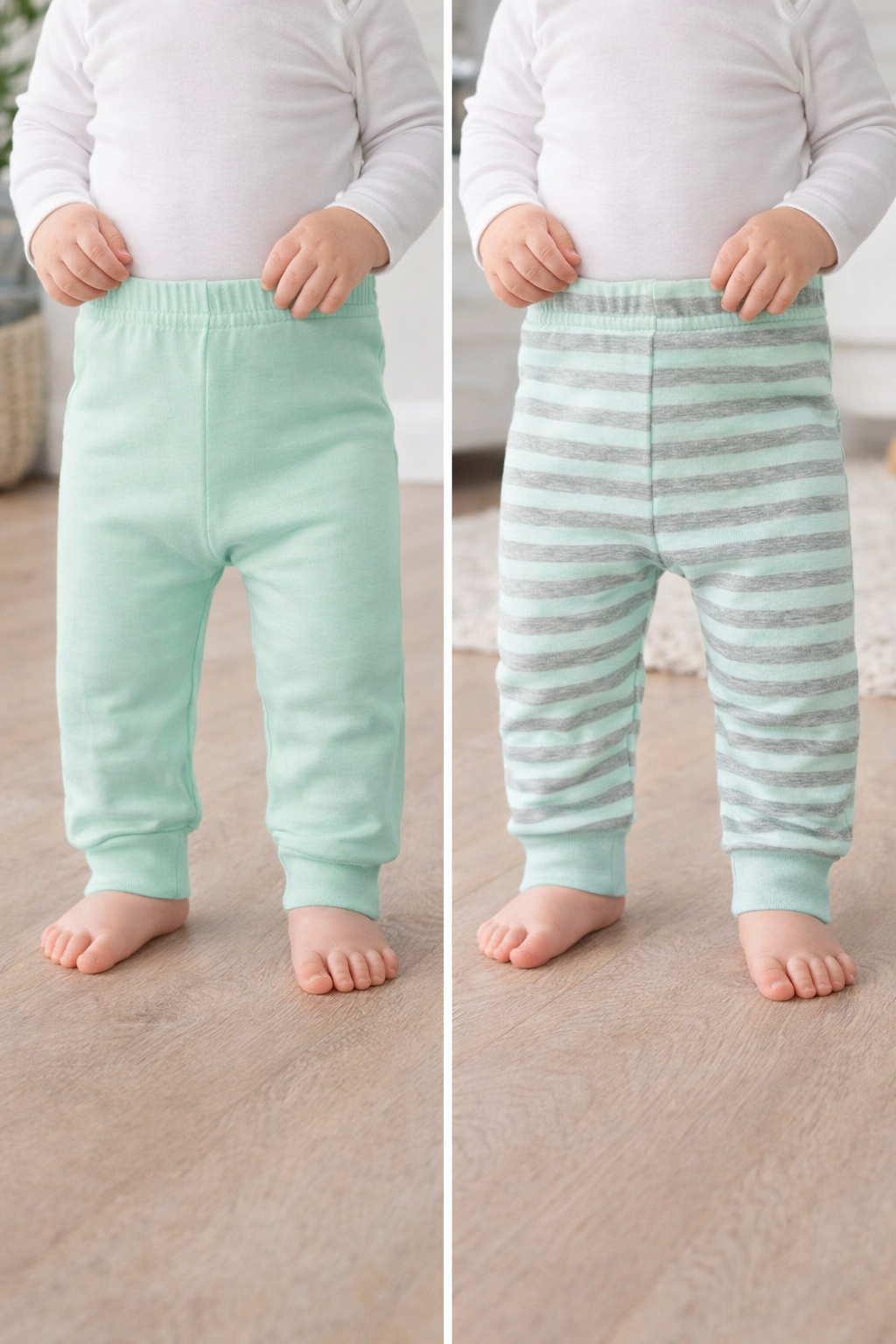 123 Bear Ultra-Soft Cotton Spandex Baby Pants with Feet- 4 Pack