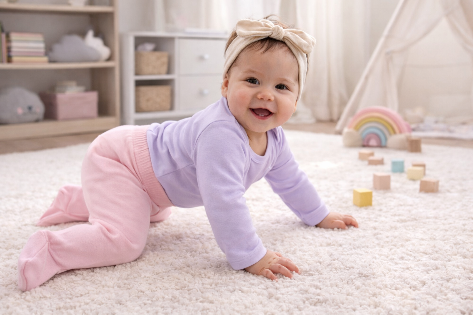123 Bear Ultra-Soft Cotton Spandex Baby Pants with Feet- 4 Pack