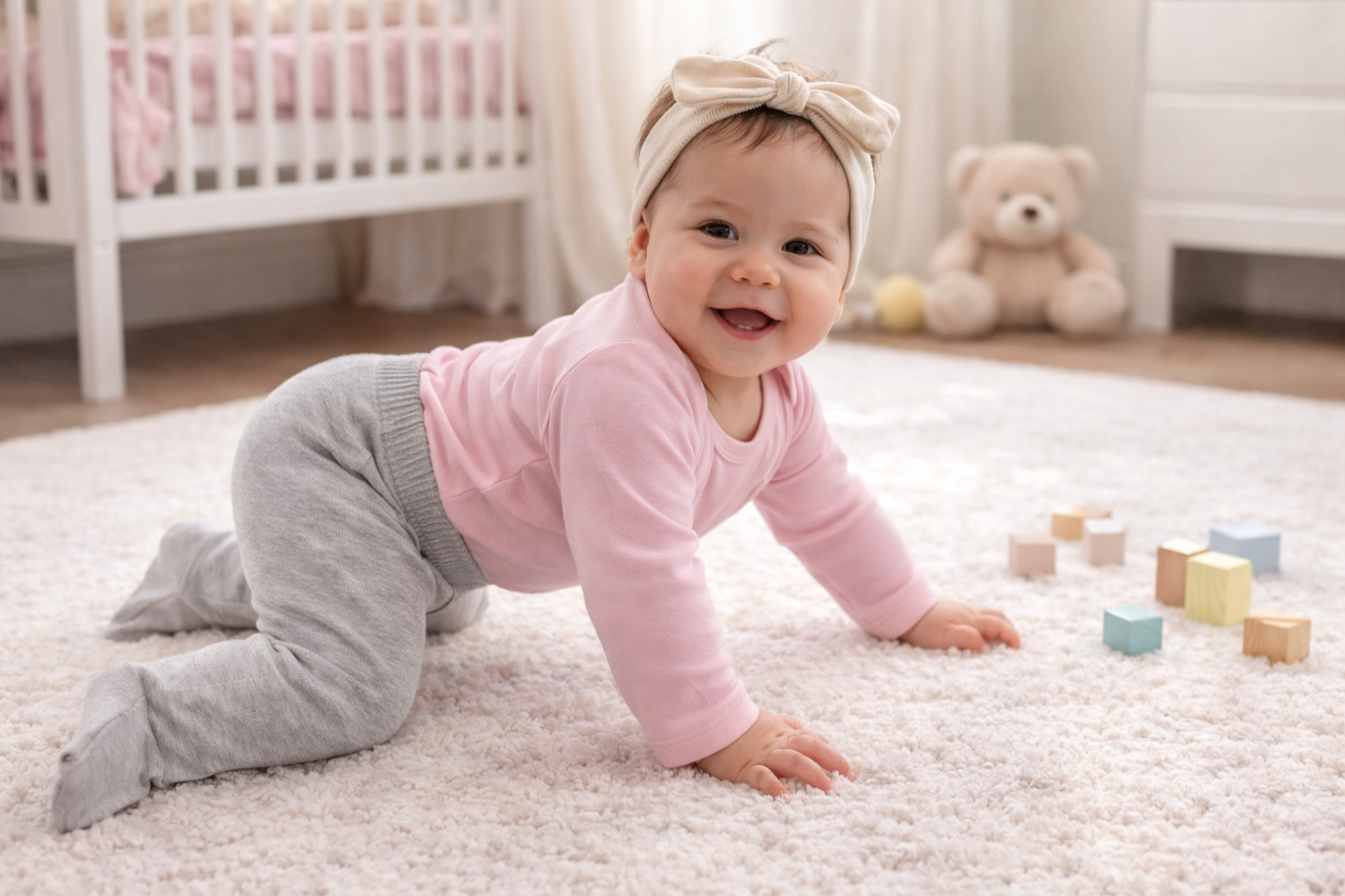 123 Bear Ultra-Soft Cotton Spandex Baby Pants with Feet- 4 Pack