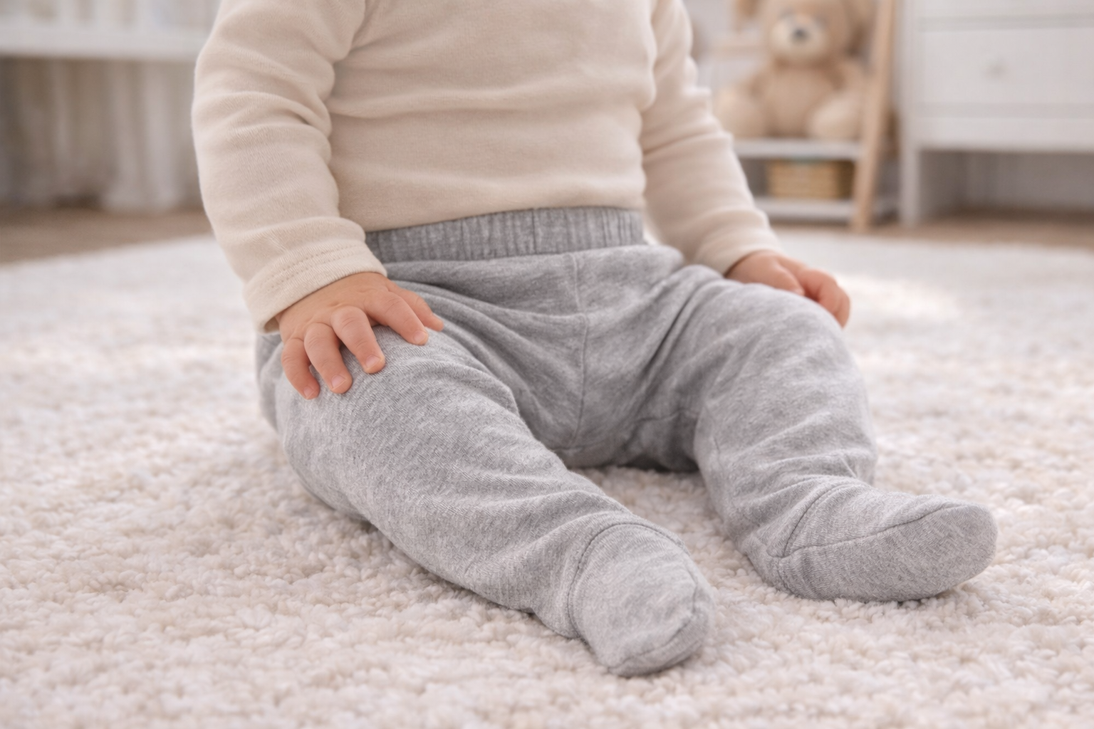 123 Bear Ultra-Soft Cotton Spandex Baby Pants with Feet- 4 Pack