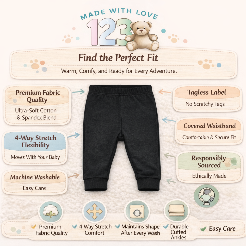 123 Bear Ultra-Soft Cotton Spandex Baby Pants- Multipack
