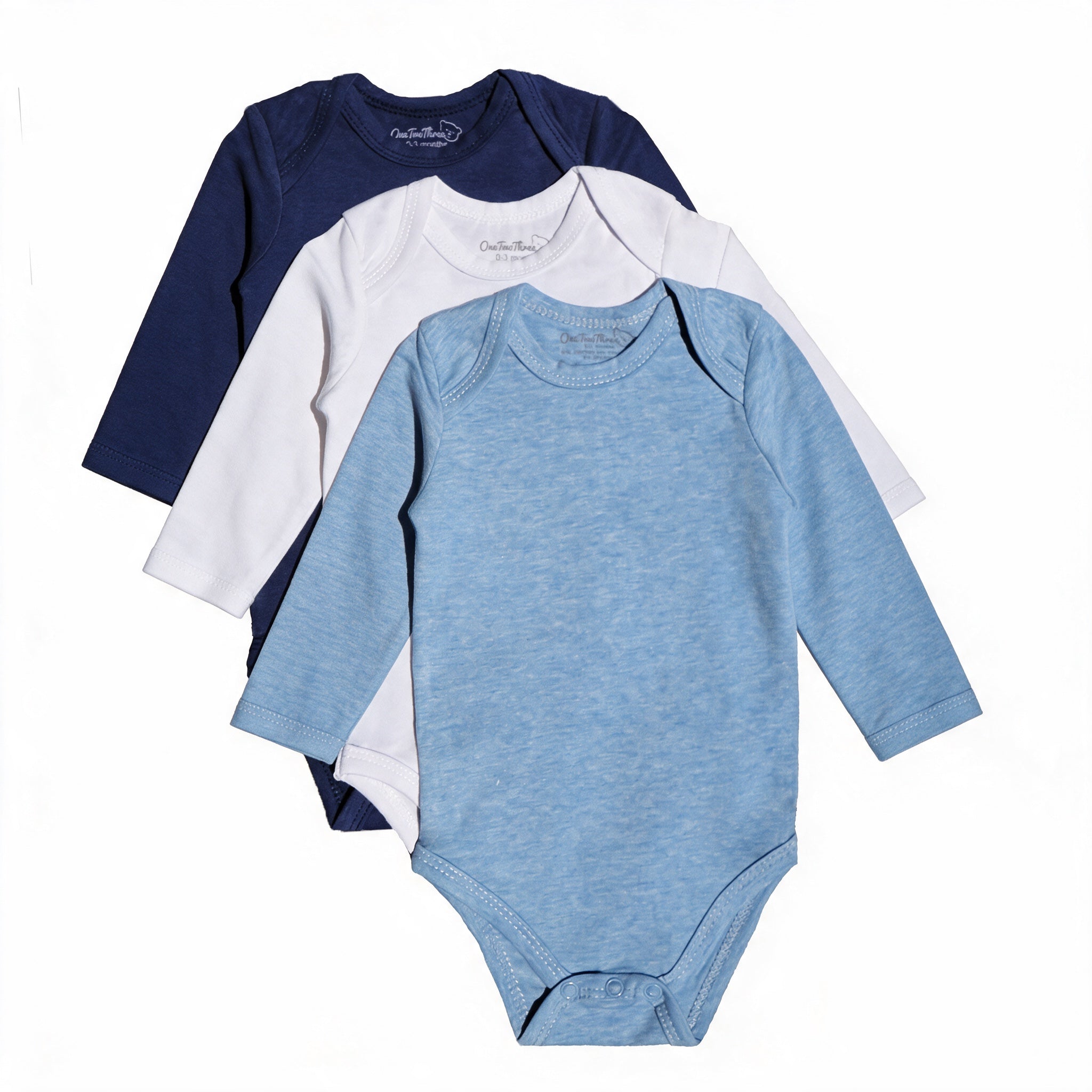 123 Bear Cotton Spandex Baby Bodysuits- Long Sleeve 3 Pack