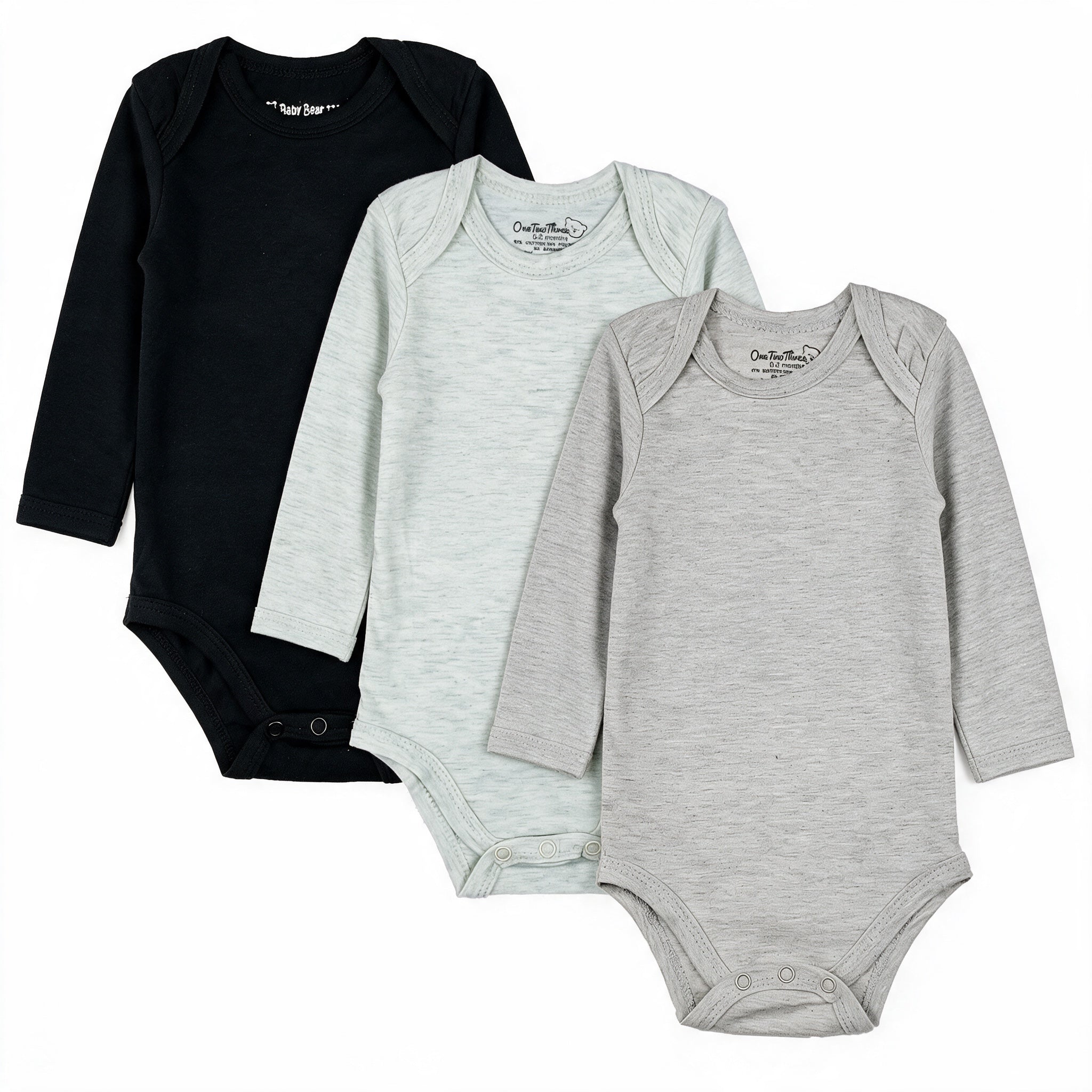 123 Bear Cotton Spandex Baby Bodysuits-Long Sleeve 3 Pack