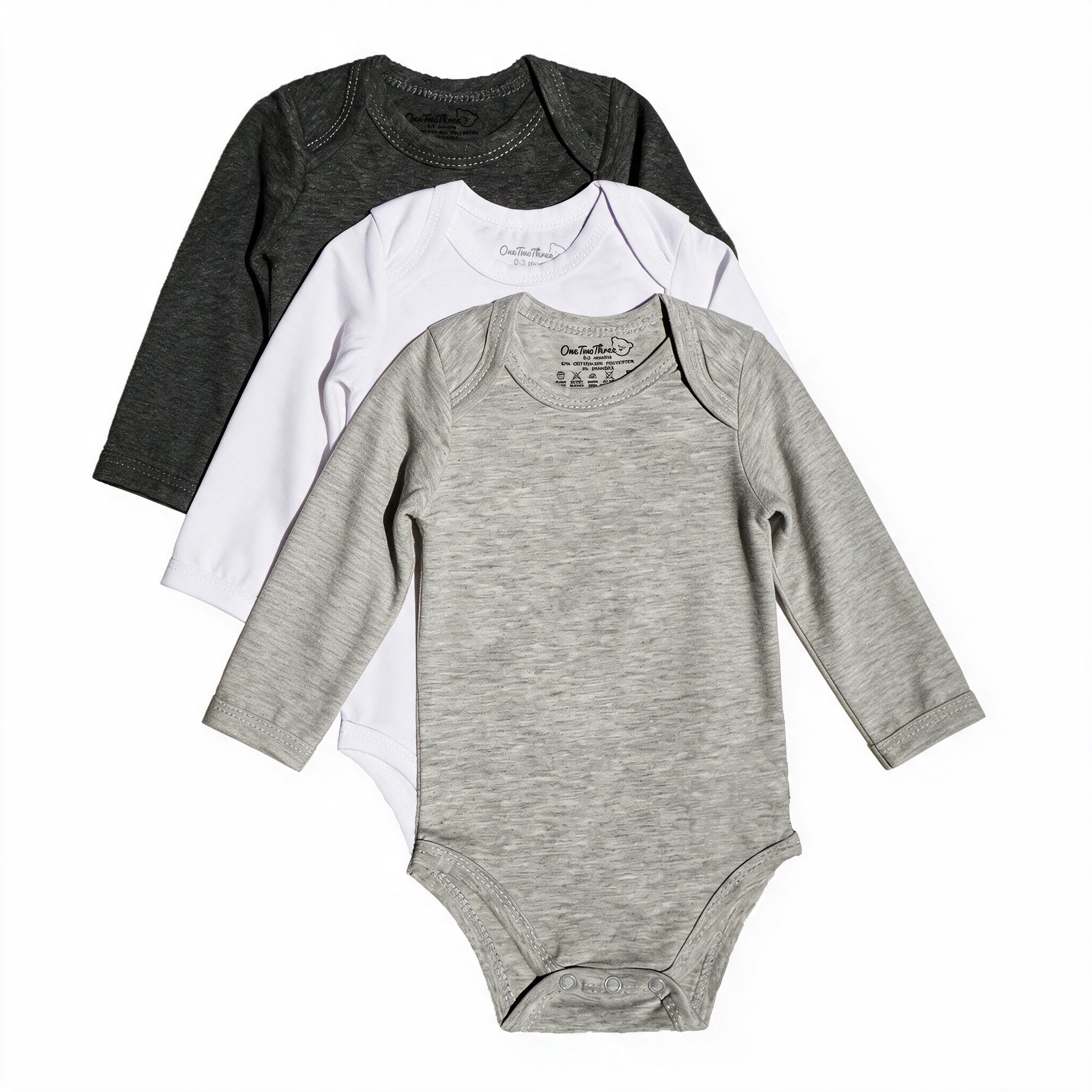 123 Bear Cotton Spandex Baby Bodysuits-Long Sleeve 3 Pack