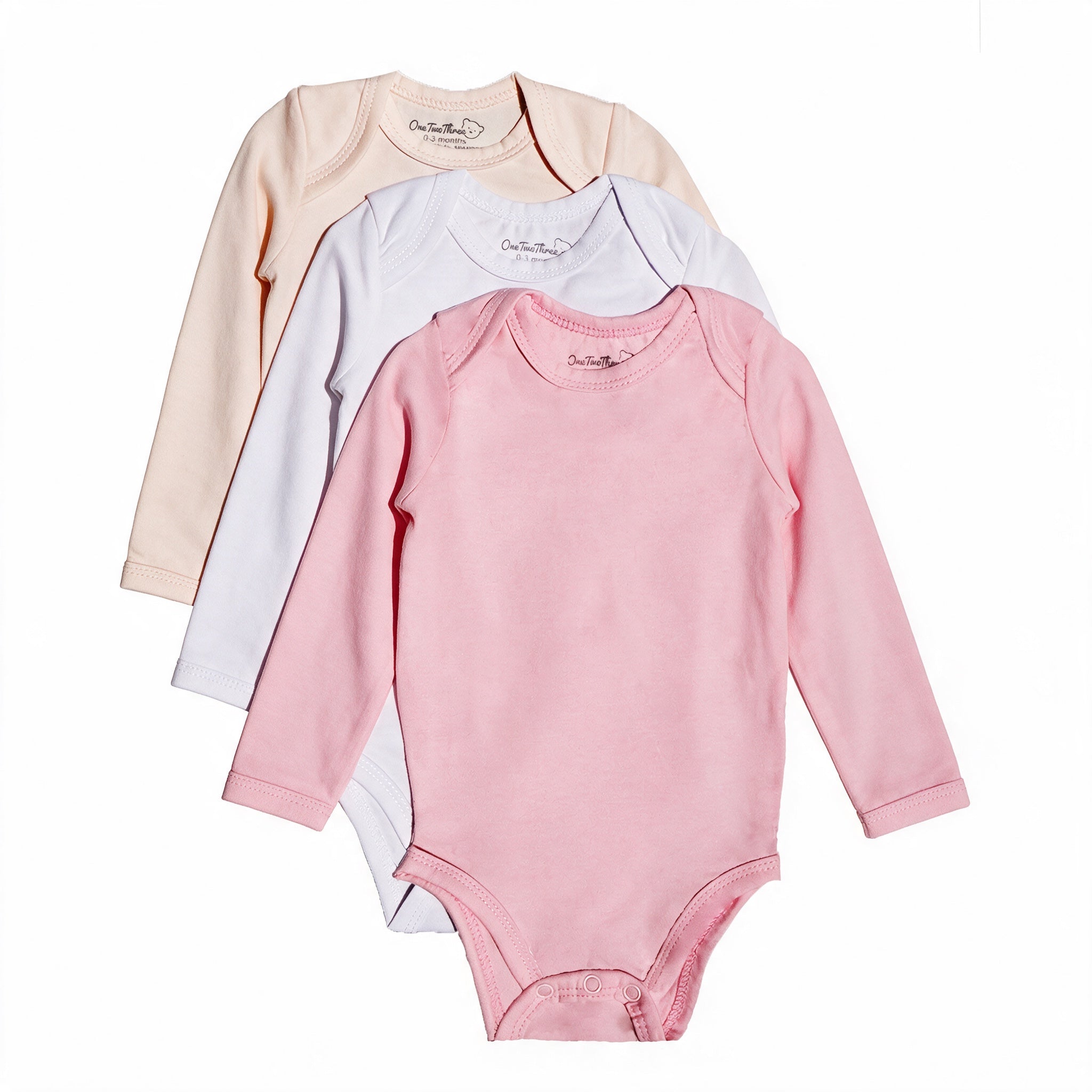 123 Bear Cotton Spandex Baby Bodysuits-Long Sleeve 3 Pack