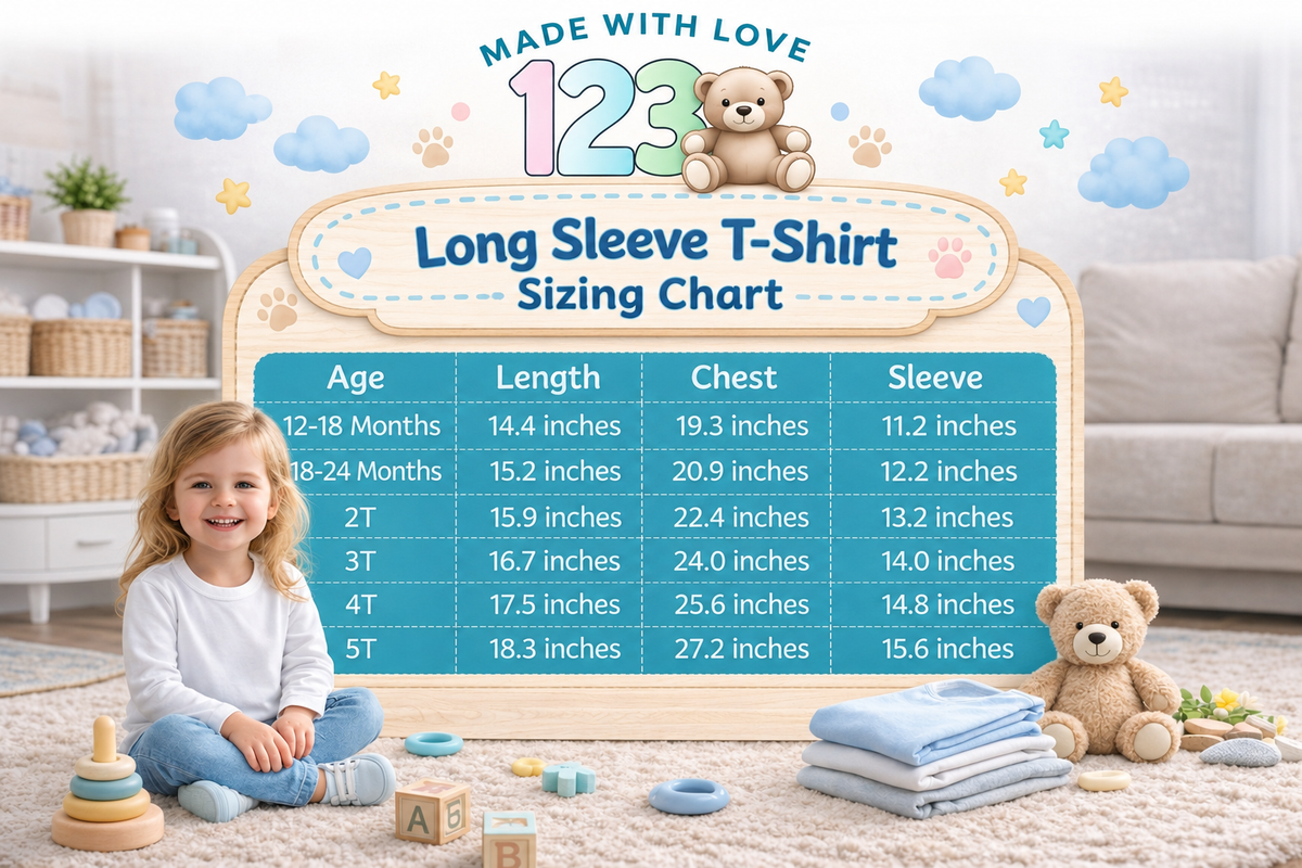 123 Bear Infant & Toddler Soft Cotton Spandex Long Sleeve T-Shirts for Boys & Girls