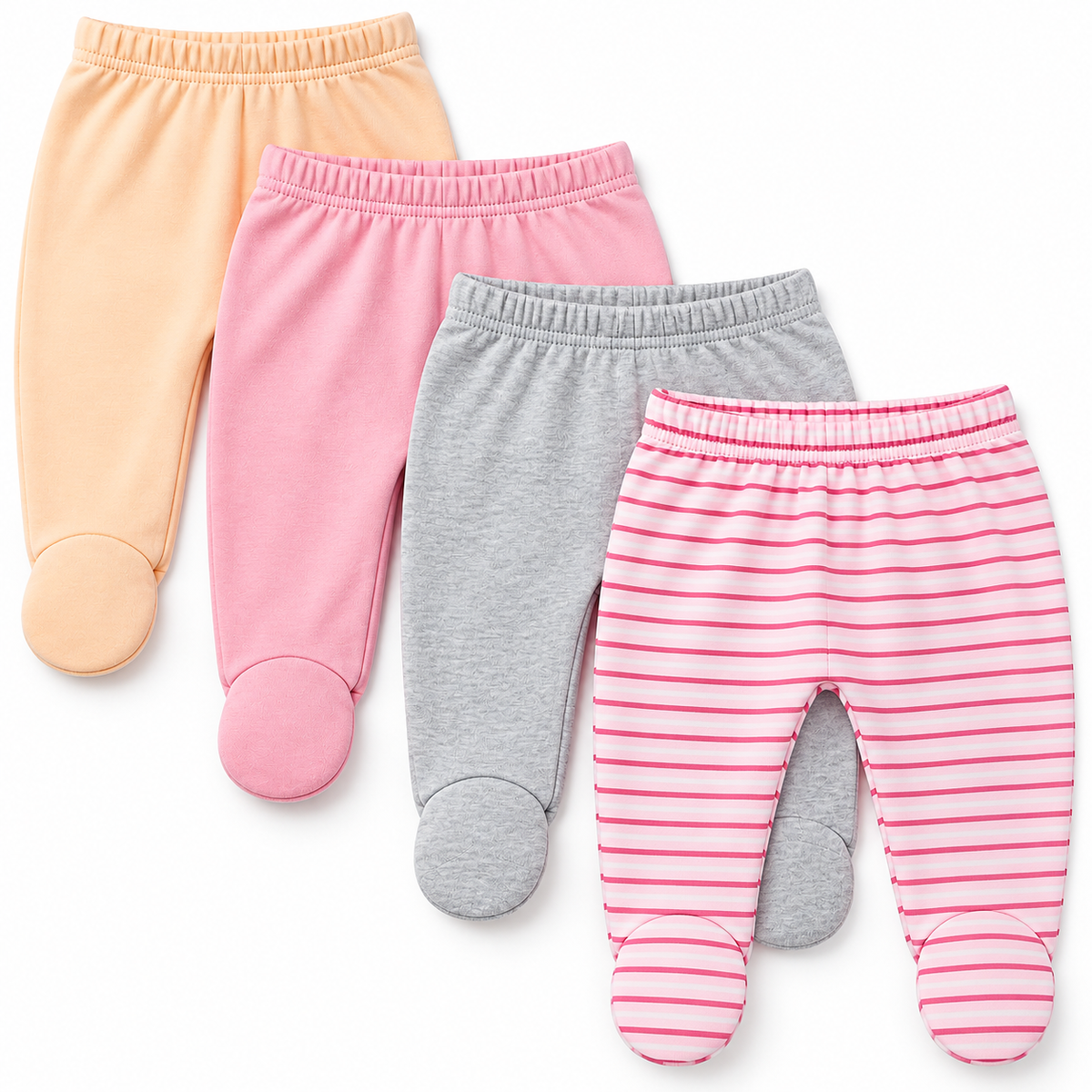 Cotton Spandex Baby Pants with Feet- Multipack