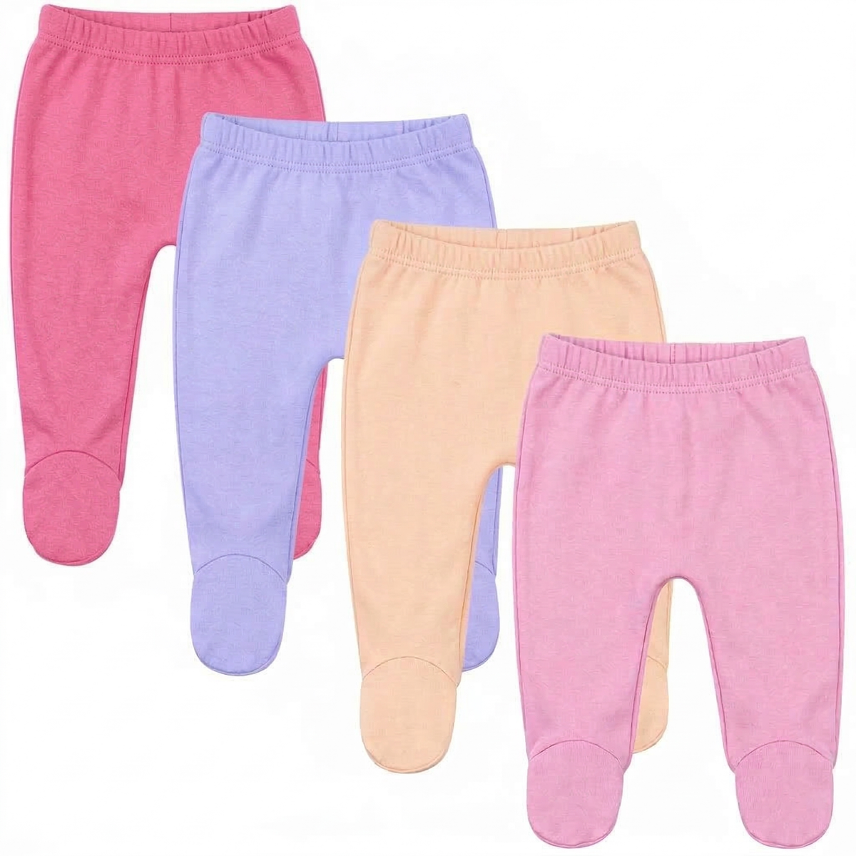 123 Bear Ultra-Soft Cotton Spandex Baby Pants with Feet- 4 Pack(Girls)