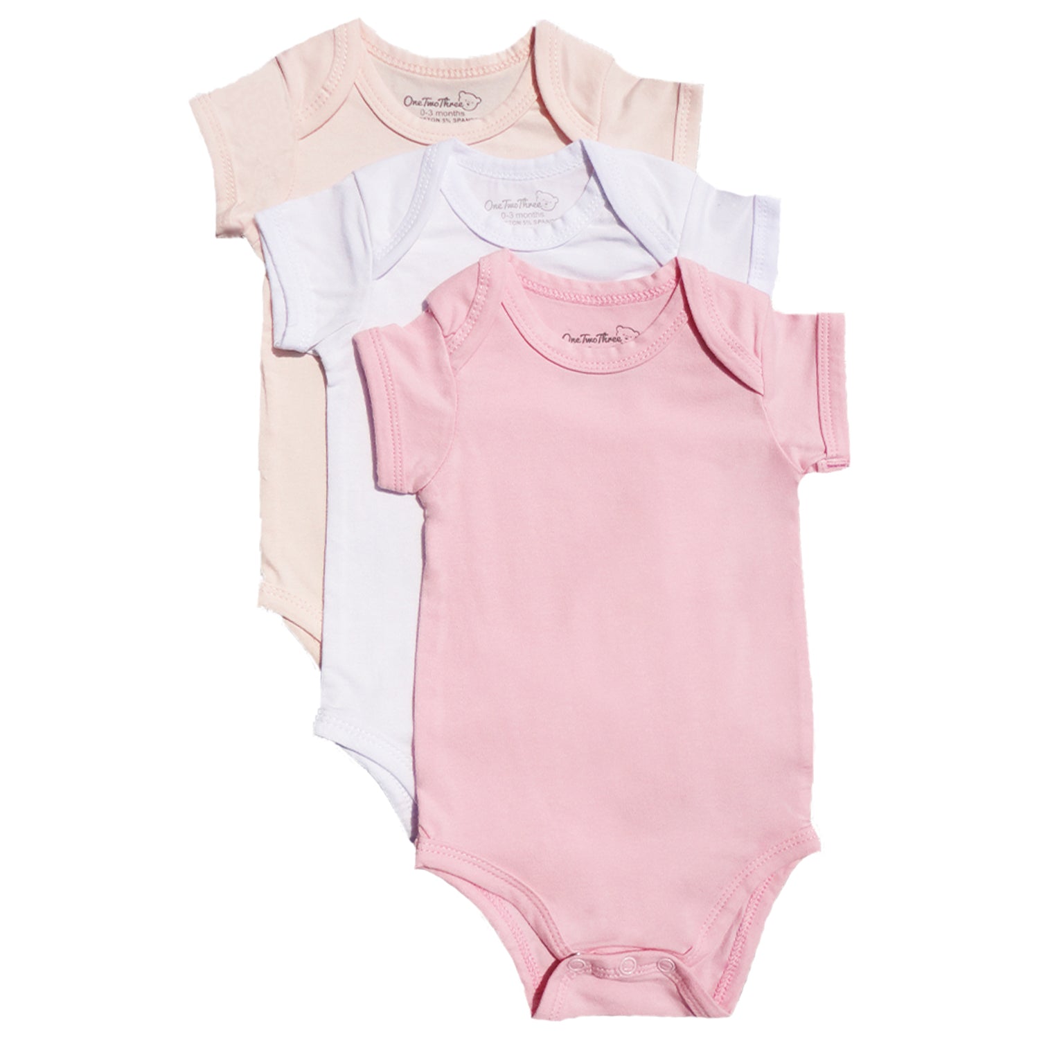 123 Bear Cotton Spandex Baby Bodysuits- Short Sleeve 3 Pack
