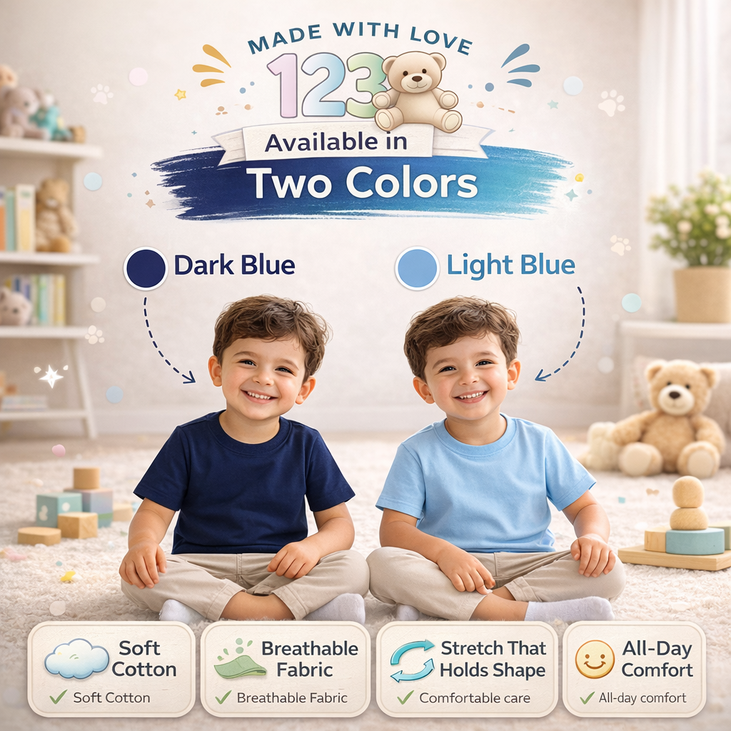 123 Bear Infant & Toddler Soft Cotton Spandex Short Sleeve T-Shirts, Plain Tees for Boys & Girls