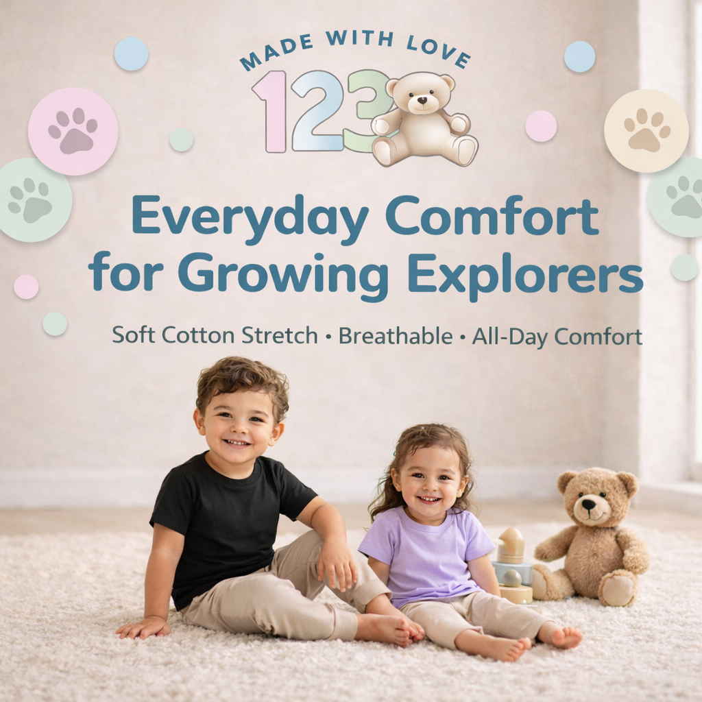 123 Bear Infant & Toddler Soft Cotton Spandex Short Sleeve T-Shirts, Plain Tees for Boys & Girls