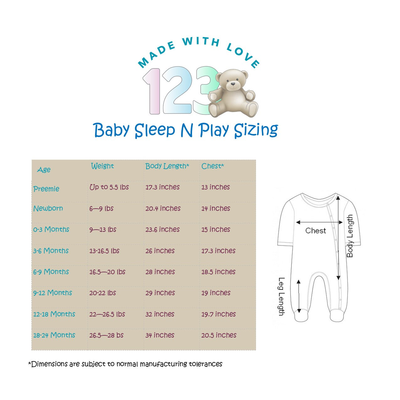 123 Bear Footed Sleep-N-Play PJs Rompers Jumpsuit100% Cotton with Mitten Cuffs Unisex Boys Girls