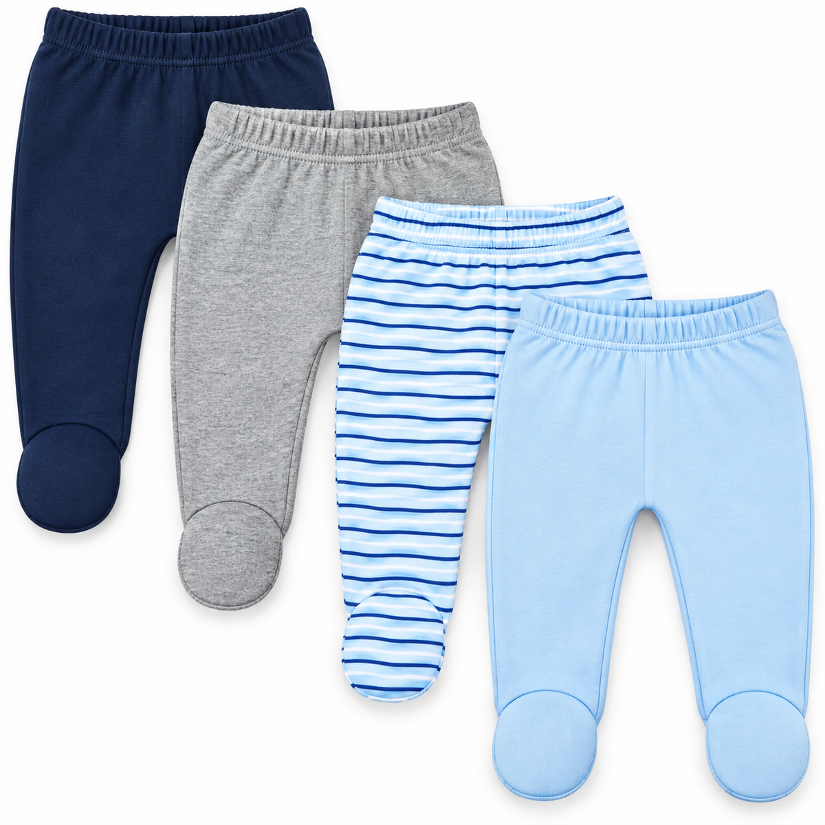Cotton Spandex Baby Pants with Feet- Multipack