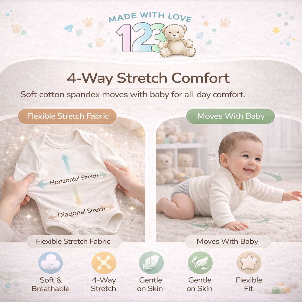 123 Bear Baby 100% Combed Cotton Bodysuits
