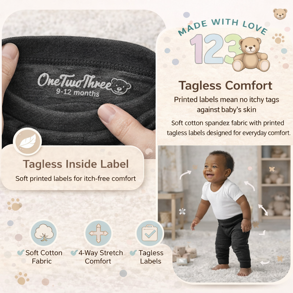 123 Bear Ultra-Soft Cotton Spandex Baby Pants- Multipack