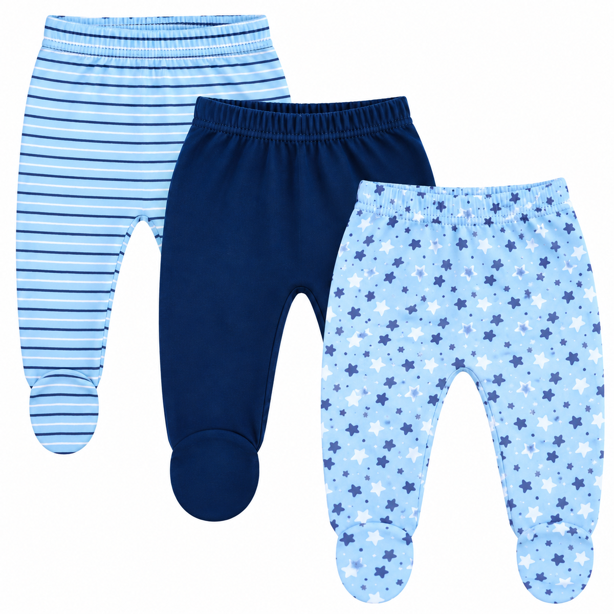 123 Bear Cotton Spandex Baby Pants with feet- 3 Pack(Boys)