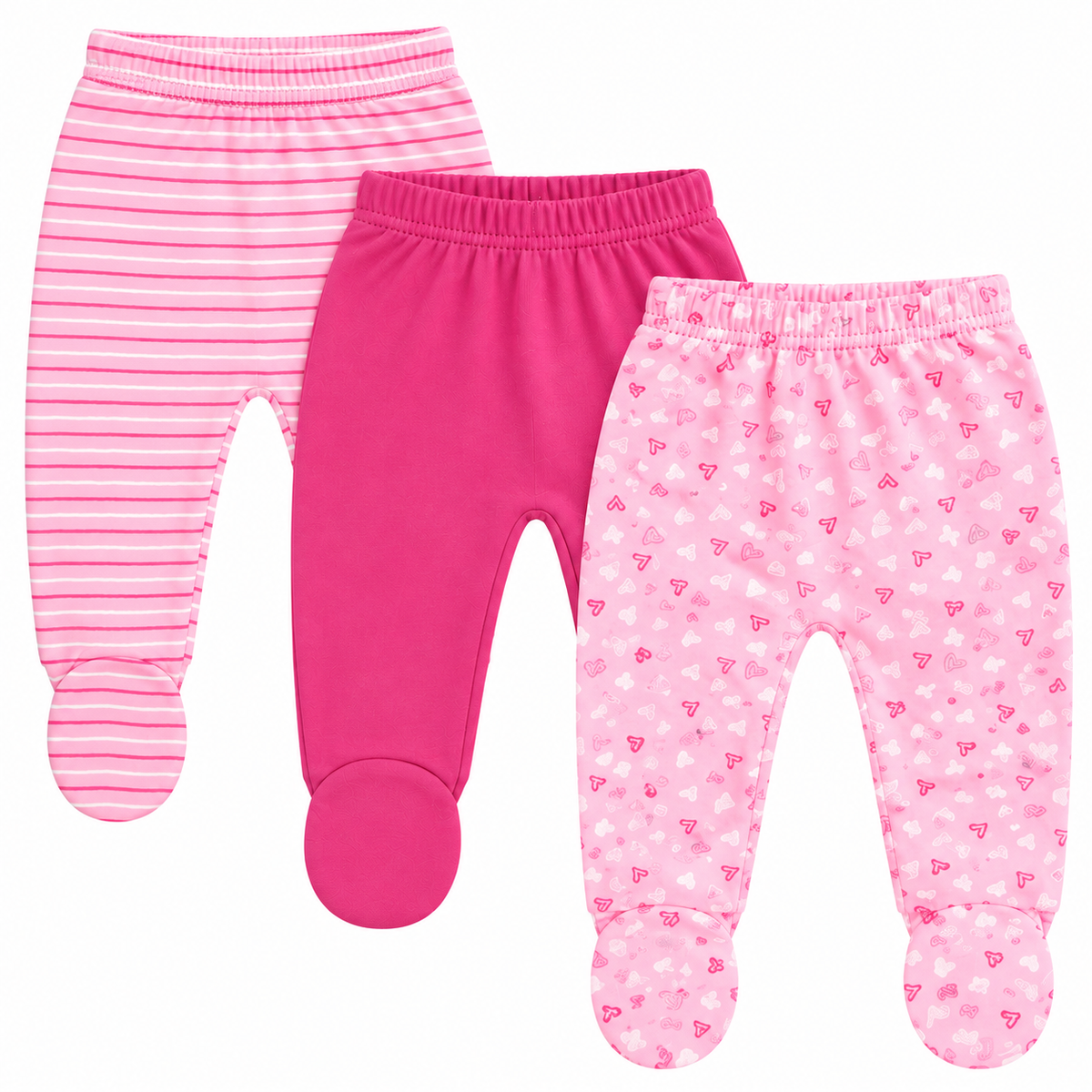 123 Bear Cotton Spandex Baby Pants with feet- 3 Pack(Girls)