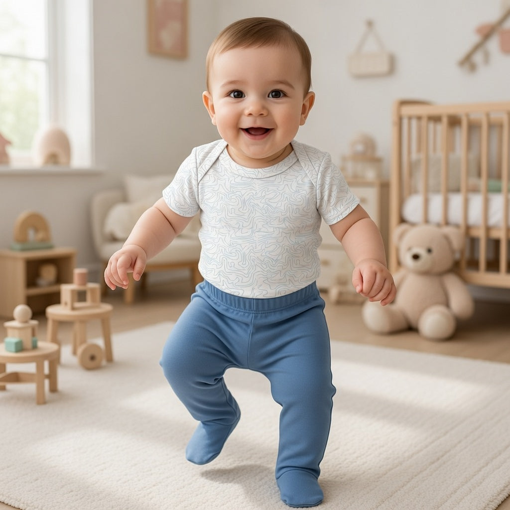 123 Bear Ultra-Soft Cotton Spandex Baby Pants with Feet- 4 Pack